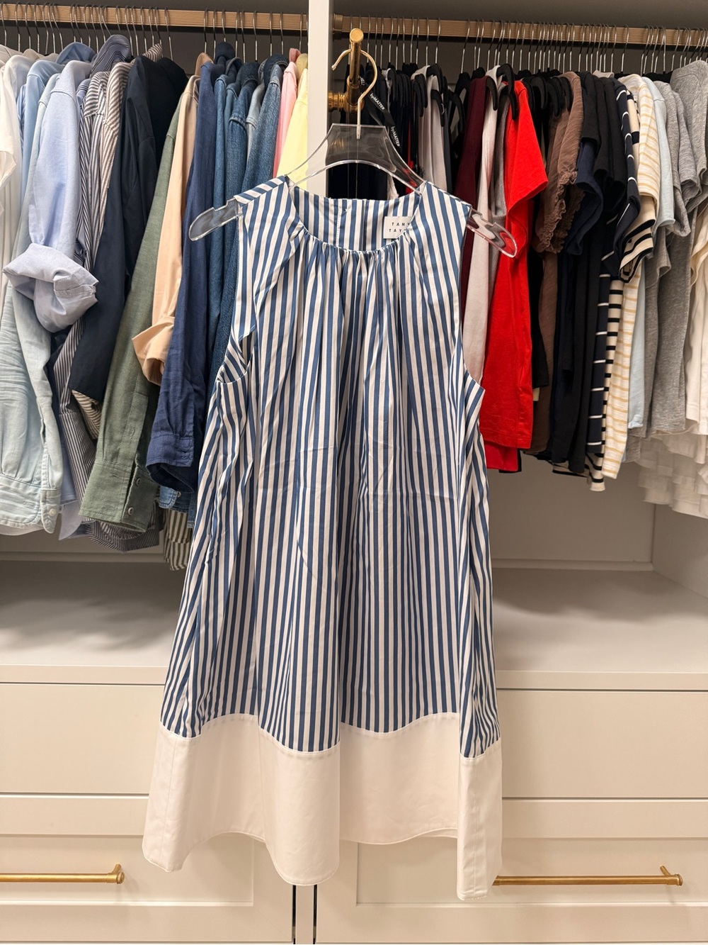NWT Tanya Taylor Hallie Dress in Optic White/French Blue Stripe